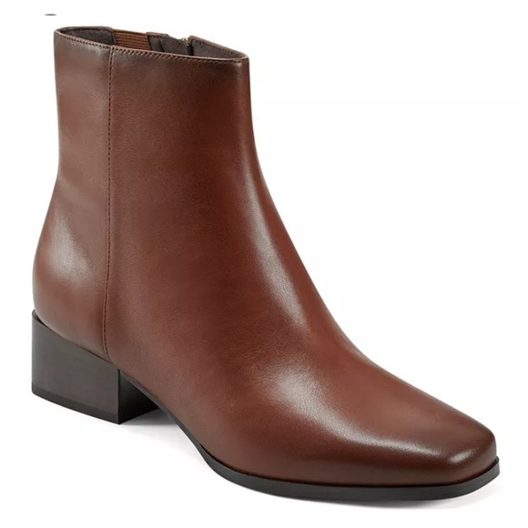 Easy Spirit Womens Ankle Boots Brown Leather Square Toe Block Heel 11 WIDE NEW - Picture 1 of 9